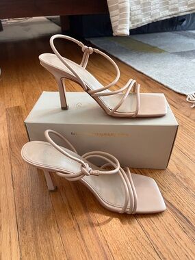 Marc Fisher Light Natural Strappy Square-Toe Slingback Heels